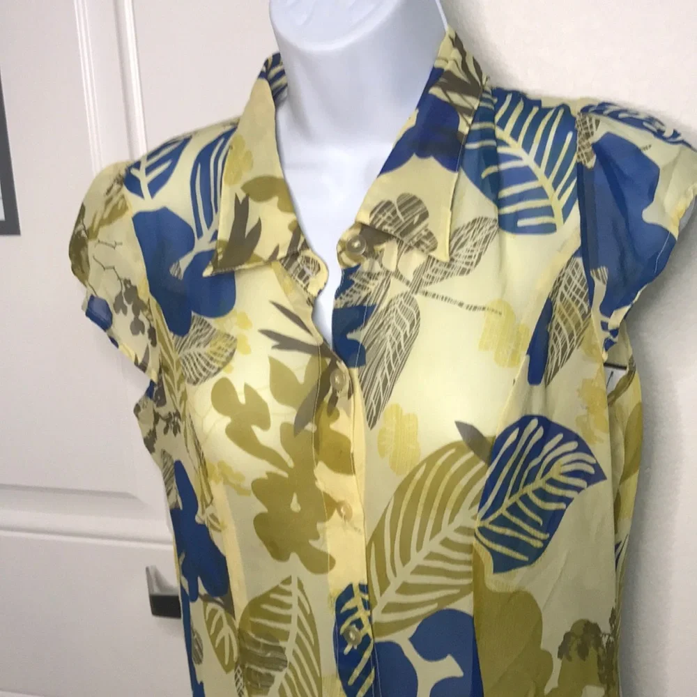 Vintage Sheer silk palm print cover up by Kiko Bay yellow L